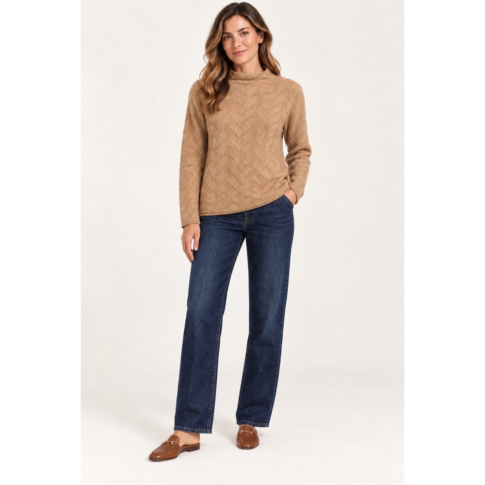 Tyler Boe 100% Cashmere Sweater Cable Knit Tan Old Money Quiet Luxury Medium